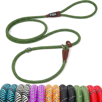 Fida Durable Slip Lead Dog Leash, 6 FT X 1/2" Heavy Duty Dog Loop Leashes, Comfortable Strong Rope Slip Leash for Large Medium Dogs, No Pull Pet Training Lead with Highly Reflective(1/2", Black)40