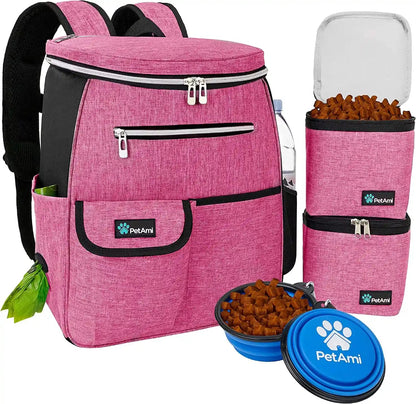 Petami Dog Travel Bag Backpack, 27L Airline Approved Pet Supplies Organizer with 2 Food Containers, 2 Collapsible Bowls & Poop Bag Dispenser, Weekend Road Trip Camping Dog Mom Gift, Purple12