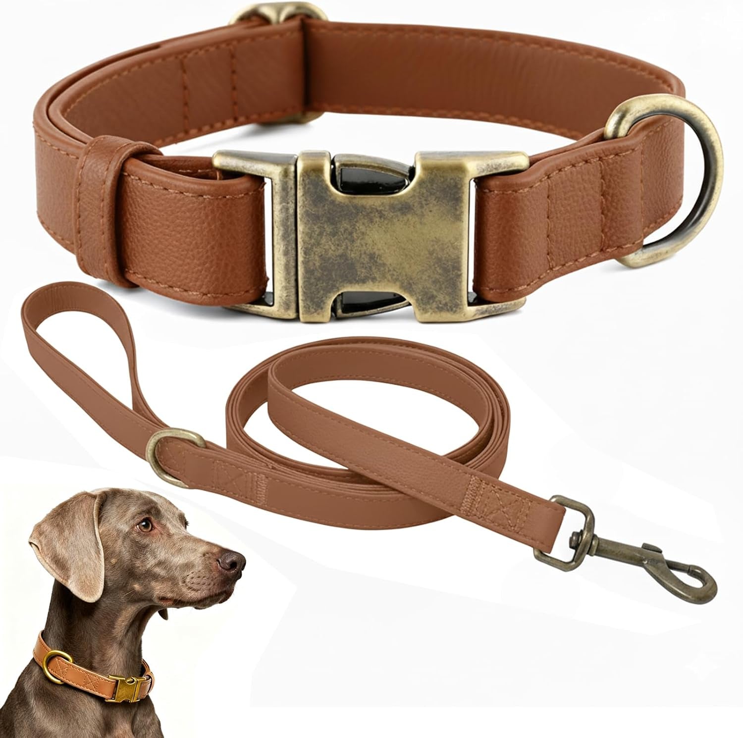 b-f-dog-collar-and-leash-set-leather-silicone-waterproof-odor-proof-dog-collar-and-leash-for-medium-dogs-soft-flexible-dog-collars-adjustable-pet-collar-brown-medium-12-5-20-neck