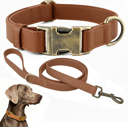B&F Dog Collar and Leash Set,Leather Silicone Waterproof Odor-Proof Dog Collar and Leash for Medium Dogs, Soft Flexible Dog Collars, Adjustable Pet Collar (Brown, Medium (12.5-20" Neck))1