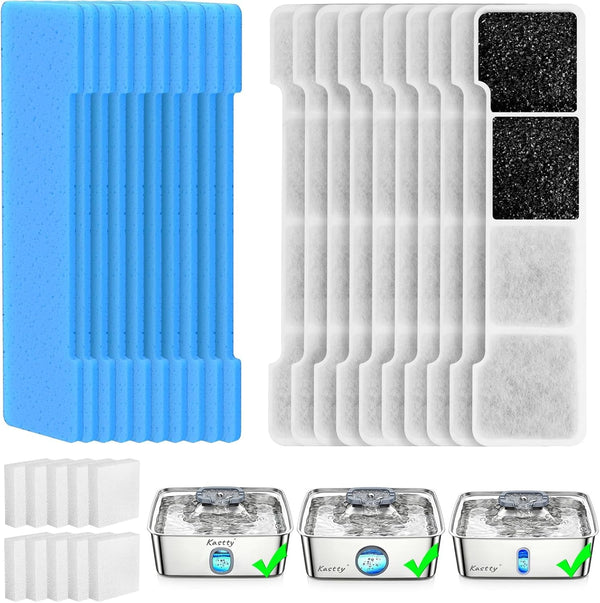 Kastty 15L Dog Water Fountain Filter Replacement for FS76 FS78 FS79 | Filter Made of Activated Carbon and PP Cotton, 8 Pack Pet Fountain Filters 8 Pack Pre-Filter Sponge with 8 Pump Sponge L058