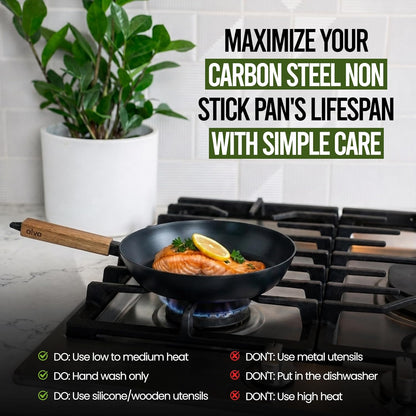 Forest 4-Piece Professional Carbon Steel Frying Pan Set, Wood Handle | Pre-Seasoned Non-Toxic Frying Pans - Chemical-Free, Traditional Cooking Surface - All Stovetop Compatible & Fast-Heating2