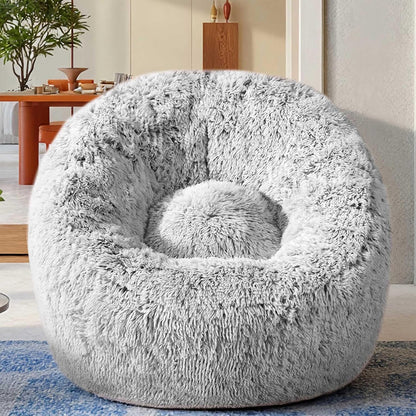 Plush Faux Fur Bean Bag Chairs, Memory Foam Filled Sofa Chair Shape Bean Bag for Adults/Teens/Kids, Ultra-Soft Lazy Sofa for Living Room Bedroom College Dorm, Grey1