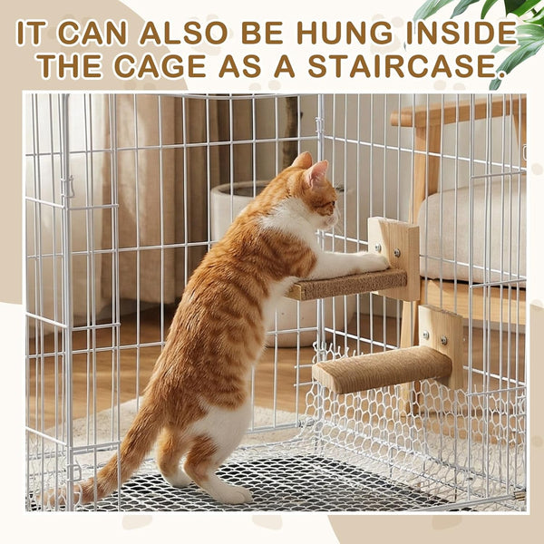 Aceorbit 4 Pcs Cat Cage Ladder Accessories Catio Indoor for Climbing Tree Steps Scratching Post Perches Sisal Hemp Shelf Wooden Ladder Furniture inside with Install Screws (Square)6