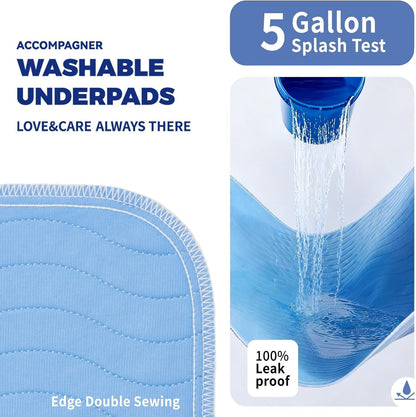 Accompagner Incontinence Bed Pads Washable Waterproof, Ultra-Absorbent Reusable Underpads for Diaper Changing, Nursing, Bedridden, Adults, Seniors, Kids and Dogs (Blue, 24"X24"(Pack of 6))4