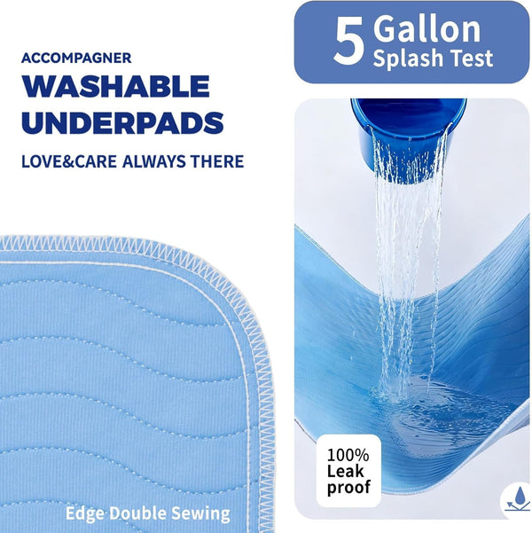 Accompagner Incontinence Bed Pads Washable Waterproof, Ultra-Absorbent Reusable Underpads for Diaper Changing, Nursing, Bedridden, Adults, Seniors, Kids and Dogs (Blue, 24"X24"(Pack of 6))4