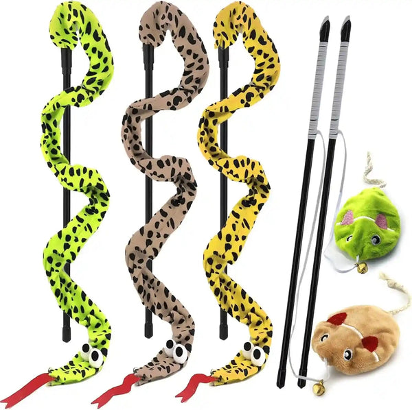 Interactive Cat Toy Wand with Catnip Mouse, Cat Teaser Wand Rainbow String for Bored Indoor Adult Cats and Kittens (2 Pack Mouse)9