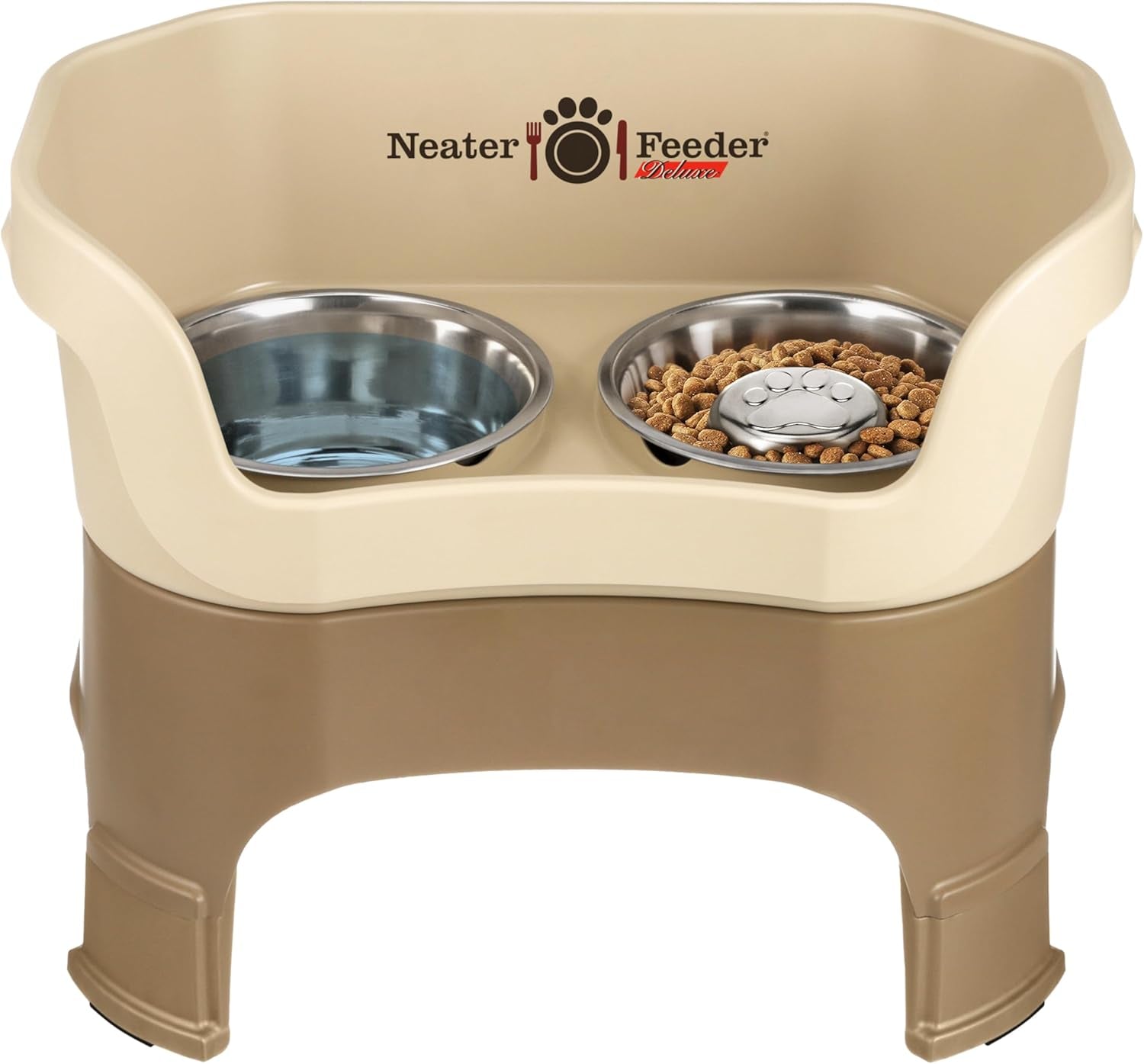 neater-feeder-deluxe-mess-proof-elevated-dog-bowls-for-small-dogs-up-to-19-lbs-2-height-adjustable-6-7-5-no-spill-raised-dog-bowl-stand-stainless-steel-food-bowl-set-made-in-usa-cappuccino