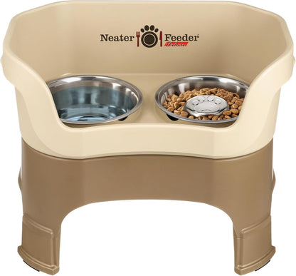 Neater Feeder Deluxe Mess-Proof Elevated Dog Bowls for Small Dogs (Up to 19 Lbs), 2 Height Adjustable (6” & 7.5”) No-Spill Raised Dog Bowl Stand, Stainless Steel Food Bowl Set, Made in USA, Cappuccino20