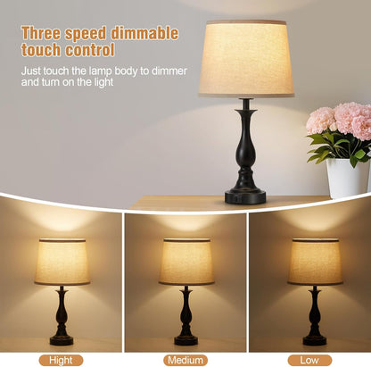 Bedside Table Lamp Touch Control Bedroom Lamps with USB a and C Charging Port 3 Way Dimmable Touch Lamps for Nightstand Living Room Bedroom Dorm Home Office Reading, Set of 23