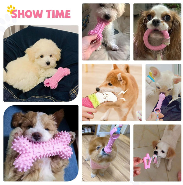 BAEJMJK 6 Pack Puppy Teething Toys Pink Small Breed Dog Chew Toys with Rope Cute Soft Rubber Puppy Toys Set for Cleaning Teeth Interactive Pet Doggy Bone Toys7