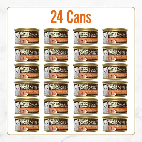 Purina Fancy Feast Savory Centers Gourmet Wet Cat Food Pate with Chicken and Gravy Center, (Pack of 24) 3 Oz Cans3
