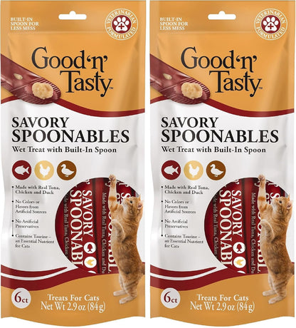 Good ‘N’ Tasty Savory Spoonables with Real Duck, Beef & Rabbit, 6 Count Tube, Triple Flavor Squeezable Lickable Wet Treats for Cats with Built-In Spoon for Less Mess14