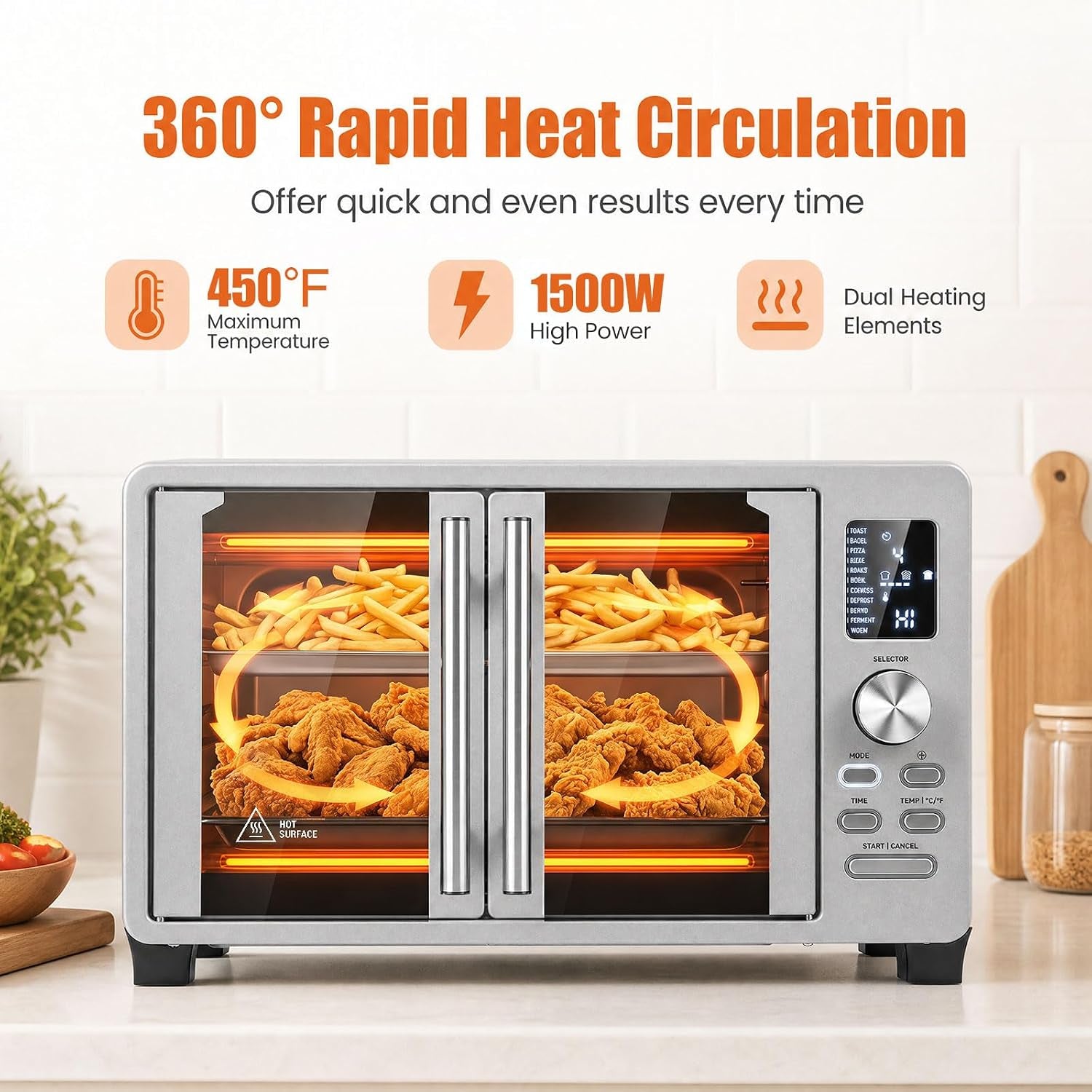 25l-french-door-air-fryer-toaster-oven-countertop-1500w-11-presets-baking-tray-rack-crumb-tray-clip-digital-display-dishwasher-safe-stainless-steel