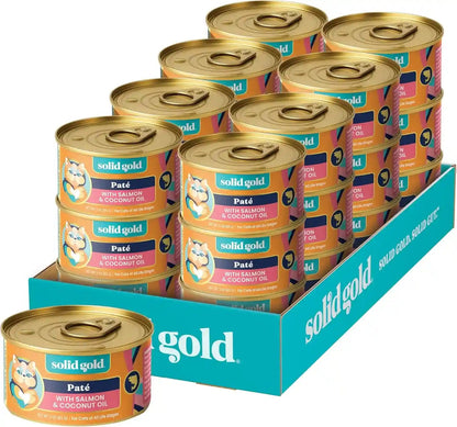 Solid Gold Wet Cat Food Pate for Indoor Cats - Healthy Canned Cat Food Pate W/Real Chicken, Omega Fatty Acids, Vitamins & Minerals - Grain Free & Gluten Free Can Meals for Cats & Kittens - 24Ct/3Oz12