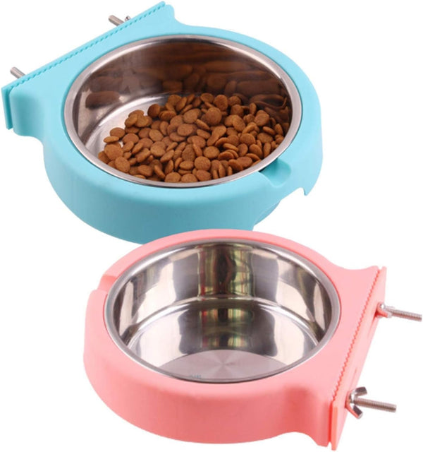 Kathson Crate Dog Bowl, Removable Stainless Steel Hanging Pet Kennel Cage Bowl Food & Water Feeder Coop Cup for Puppy, Cat, Rabbit, Guinea Pigs Ferret Bird (2 PCS, Size: M, Blue and Green)8