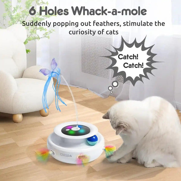 ORSDA Cat Toy, 3-In-1 Automatic Interactive Electronic Moving Ambush Feather, Fluttering Butterfly, Track Balls, USB Rechargeable Powered Smart Indoor Exercise Kicker5