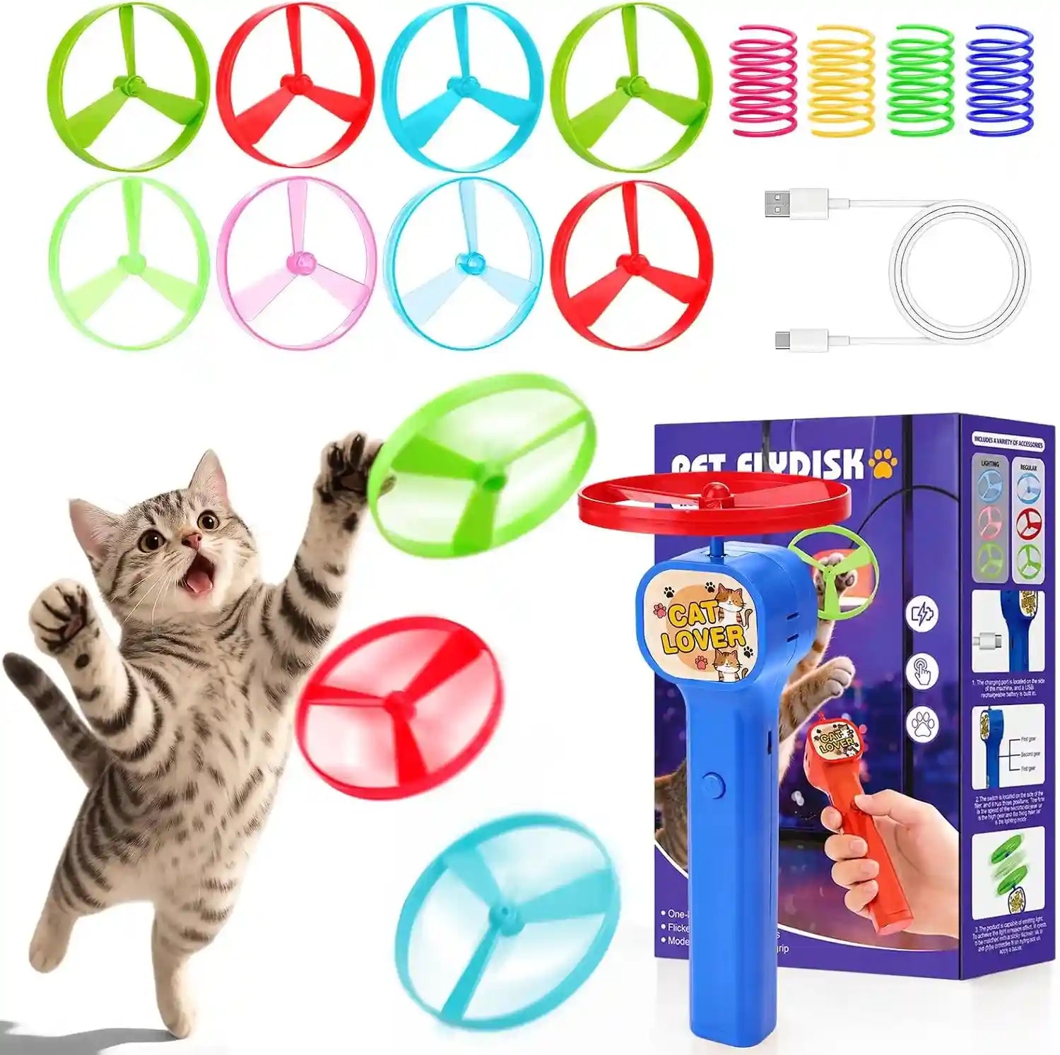 baborui-cat-toy-disc-launcher-rechargeable-interactive-cat-fetch-toy-launcher-with-8-flying-discs-flying-enrichment-toys-for-indoor-bored-kittens-adult-cats-yellow