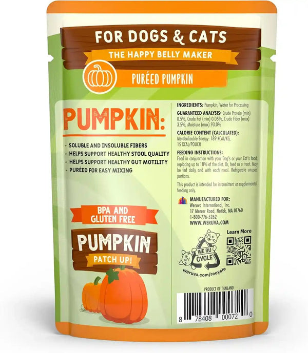 Weruva Pumpkin Patch Up!, Pumpkin Puree Pet Food Supplement for Dogs & Cats, 2.80Oz Pouch (Pack of 12)3