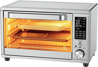 Toaster Oven Countertop, 29.6QT Air Fryer Toaster Oven Combo, 12-In-1 with Smart Probe, Broil, Bake, Toast & Specialized Presets, Temp up to 450°F, 6 Accessories Included, Stainless Steel1