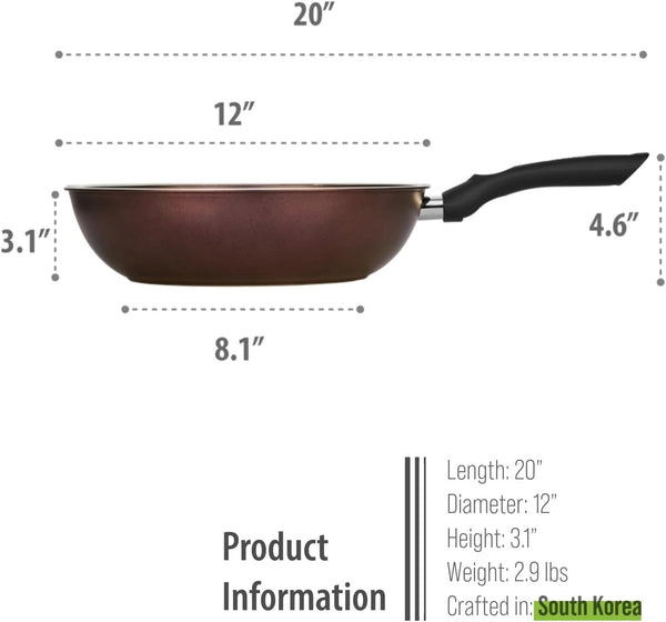 - Art Pan 12" Wok/Stir-Fry Pan, Coated 5 Times with Teflon Select Non-Stick Coating (PFOA Free) - Made in Korea5