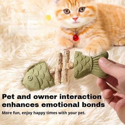 2PCS Catnip and Silvervine Chew, Fish Bone Cat Dental Chew Toy – Natural Wooden Teeth Cleaning Stick for Teething, Boredom Relief & Daily Enrichment7