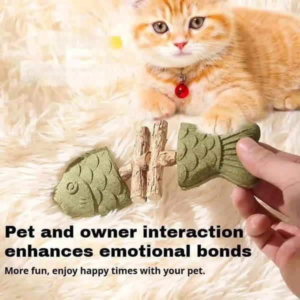 2PCS Catnip and Silvervine Chew, Fish Bone Cat Dental Chew Toy – Natural Wooden Teeth Cleaning Stick for Teething, Boredom Relief & Daily Enrichment7