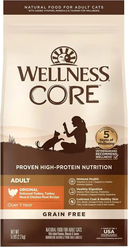 Wellness CORE+ Adult Dry Cat Food for Indoor Cats, Natural, Grain Free Kibble, Chicken, Turkey and Chicken Meal Recipe, 5 Lb Bag16