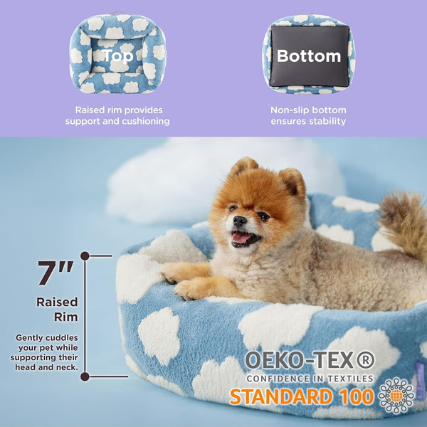 LE SURE Cute Dog Bed for Small Dogs Jacquard Washable Puppy Beds,25X21X7In | Rectangle Pet Bed,Comfy Orthopedic Pet Sofa for Home Decor,Anti Slip Bottom,Up to 15Lbs,Cozy Clouds Blue3
