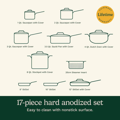 17-Piece Pots and Pans Set, Non Stick Hard Anodized Cookware Set, Compatible with Electric, Gas Cooktops, Dishwasher Safe, Oven Safe Pot Set, Cool Grip Handles, Aluminum Core for Even Heat5