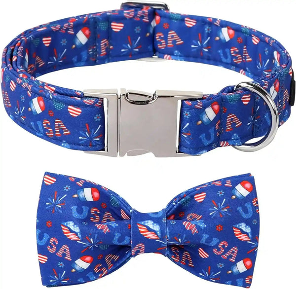 Lionet Paws Boy Dog Collar with Bowtie, Comfortable Adjustable Cute Navy Blue Bow Tie Collar for Male Dogs Gift, Xlarge, Neck 16-26 Inches17