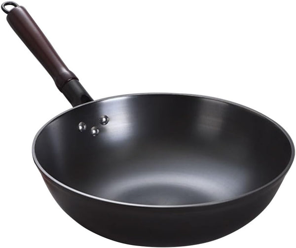 Cast Iron Wok 12.6 Inch Flat Bottom, Pre-Seasoned Chinese Fry Pan with Wooden Handle, Non Stick Coating Free for Gas Induction Electric Stovetops1