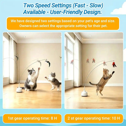 Interactive Cat Toys for Indoor Cats Toy Wand 360° Flying Bird Cat Toy | 2 Speed Adjustable Flying Bird Cat Toy Automatic Cats Toys with Self ON/OFF Feather Toy Suction Cup Electric Cat Teaser Wand3