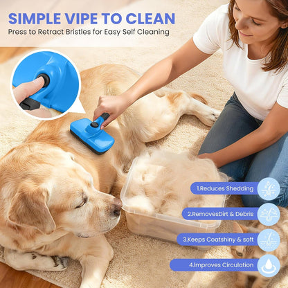 Self Cleaning Shedding Brush - 5-In-1 Professional Pet Grooming Kit Skin Friendly Grooming Tool for Dogs, Cats, and Puppies, Deshedding and Hair Removal for Long and Short Haired Pets, Blue5