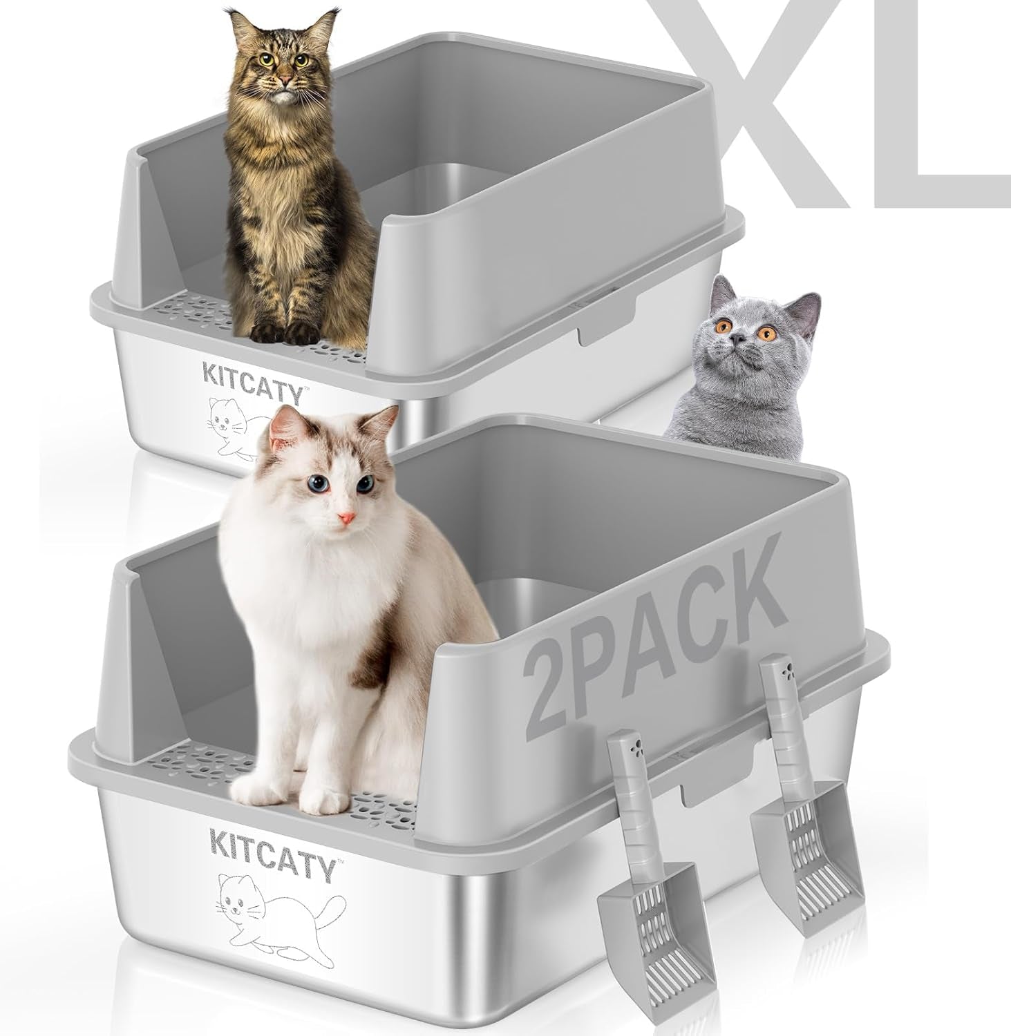 2pack-stainless-steel-litter-box-metal-litter-boxs-with-lid-high-sides-xl-extra-large-litter-box-for-big-cats-never-absorbs-odors-leak-proof-stain-free-rust-free-easy-to-clean-scoop-included