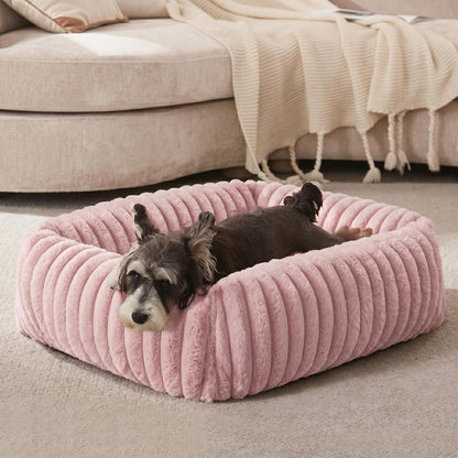 FURTIME Dog Bed for Small Dogs, Cat Beds for Indoor Cats Washable, Orthopedic Rectangle Soft Calming Puppy Bed with Removable Cover, Durable Pet Cuddler with Anti-Slip Bottom, Grey, S (20"X19"X6")23