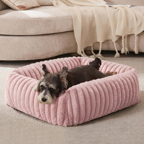 FURTIME Dog Bed for Small Dogs, Cat Beds for Indoor Cats Washable, Orthopedic Rectangle Soft Calming Puppy Bed with Removable Cover, Durable Pet Cuddler with Anti-Slip Bottom, Grey, S (20"X19"X6")23