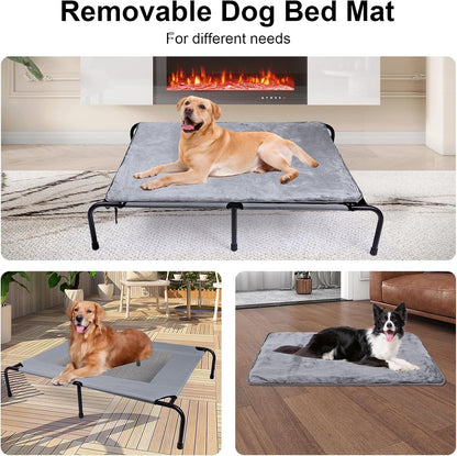 Outdoor Dog Elevated Bed with Plush Mat, Raised Dog Beds,Pet Cot Hammock(L) | Durable Washable Raised Dog Bed, Indestructible Elevated Cooling Dog Beds,Durable Dog Cot Bed, Lifted outside Dog Hammock Bed5